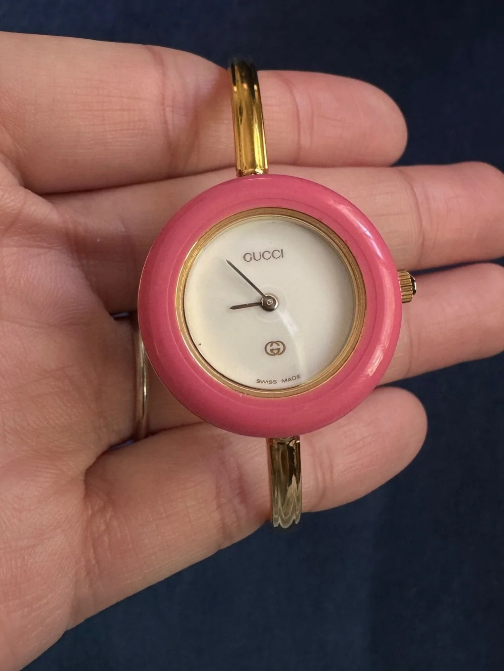 Vintage Gucci 11/12 Change Bezel Gold Pink  Bezel Bangle Quartz Women's Watch